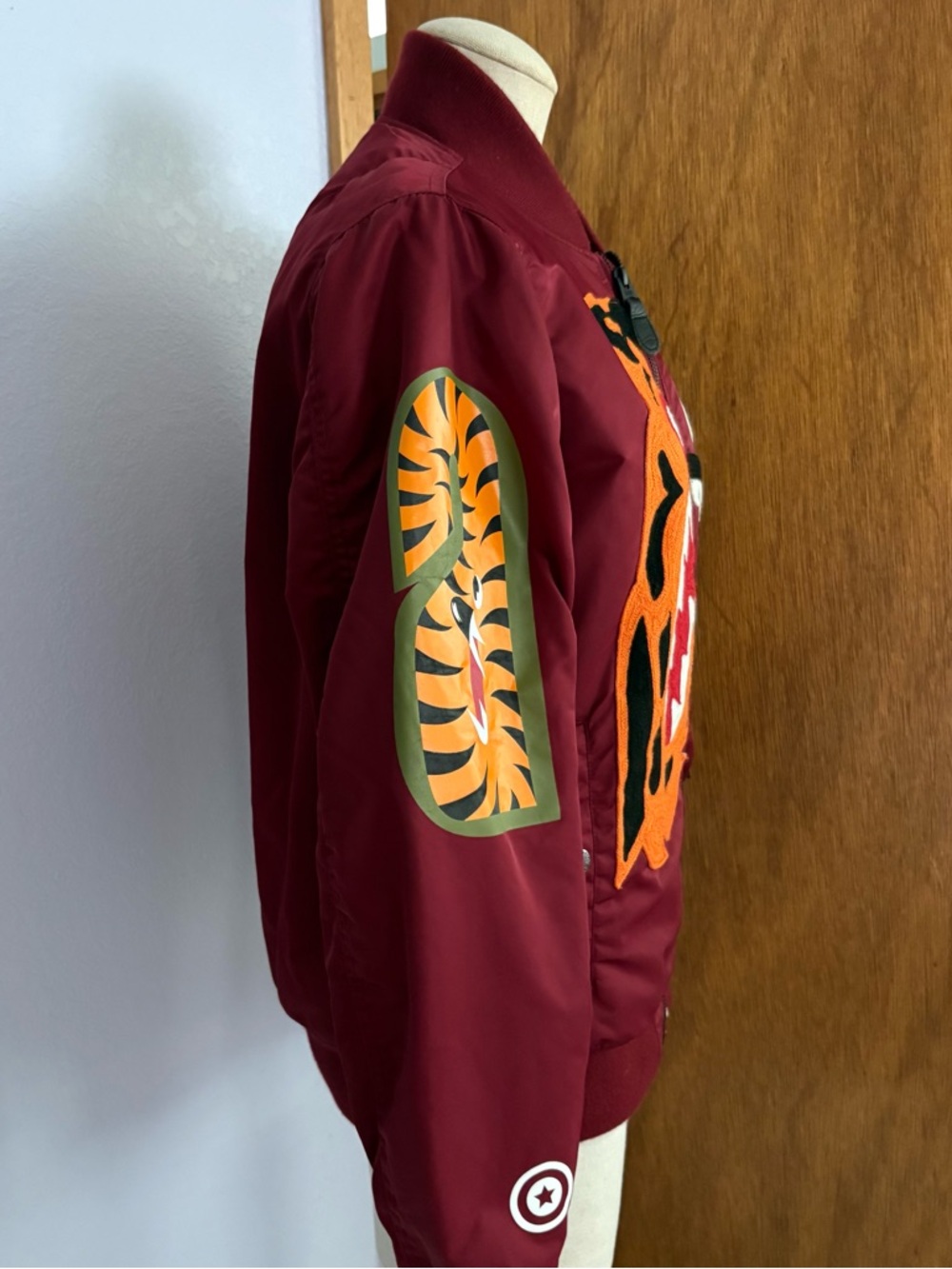 BAPE SHARK sz S Red Maroon Padded Bomber Jacket Bathing Ape Japan - Picture 7 of 16